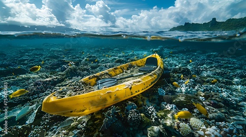 Sunken Kayak in Coral Reef Underwater Ecosystem © Arunporn