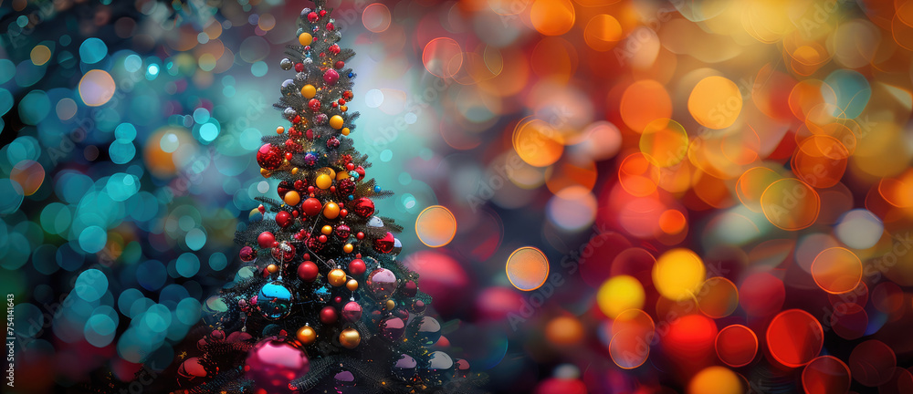 Festive Christmas Tree with Vibrant Bokeh Lights Festive Christmas Tree with Vibrant Bokeh Lights