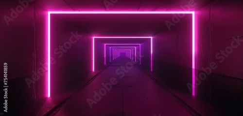 Futuristic Pink Neon Lights in a Tunnel