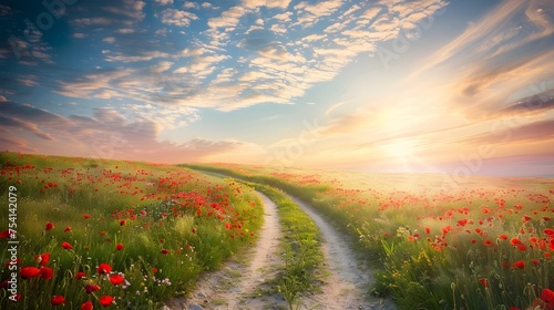 Sunrise Over Poppy Field Path Hope, New Beginnings, and World Snapchat Day