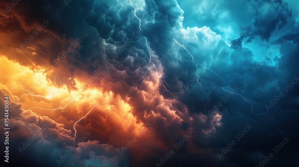 Against a backdrop of velvety darkness, a brilliant flash of lightning splits the sky Against a backdrop of velvety darkness, a brilliant flash of lightning splits the sky