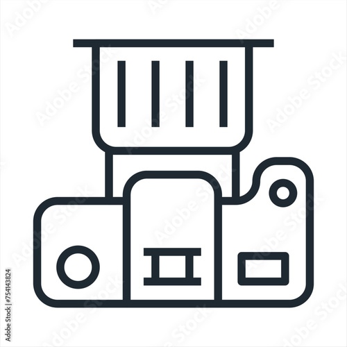 Photo camera with lens top view icon.Camera top view vector icon logo sign linear illustration. Isolated object on white background