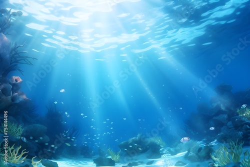 The ocean floor is a deep sea with a light that is shining through the water
