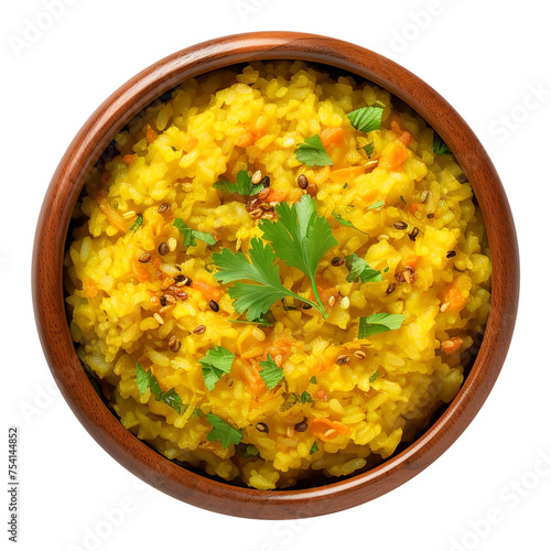 Delicious dal khichadi or khichdi in a bowl top view isolated on transparent background Remove png, Clipping Path, pen tool photo