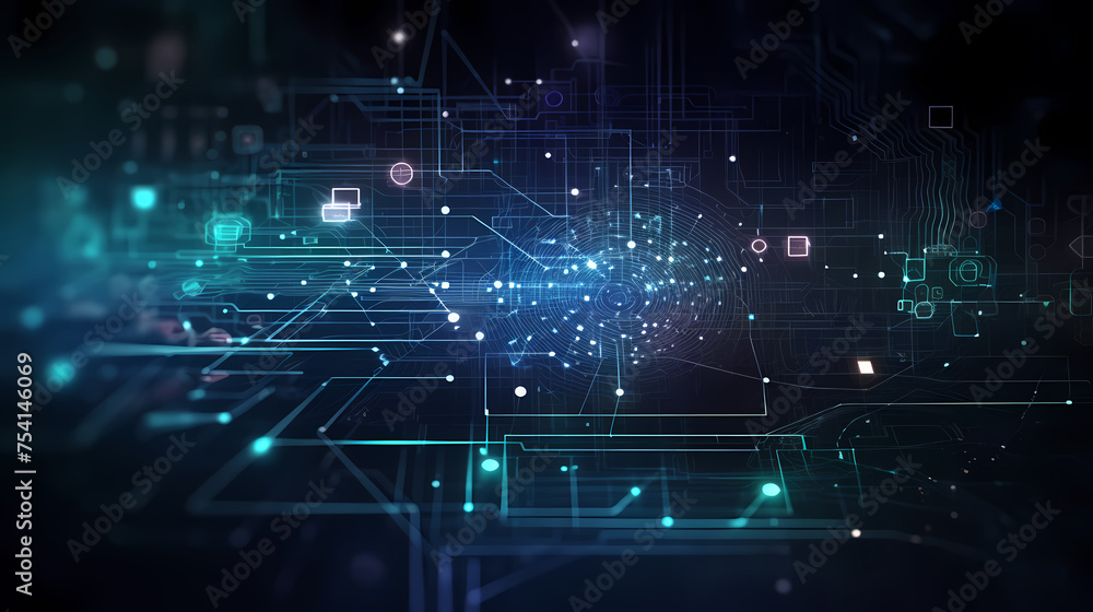 Fototapeta premium Digital technology and science background, blue technology infographic