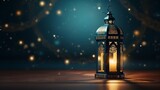 Enchanting ramadan lantern illuminated by magical bokeh lights: cultural celebration image
