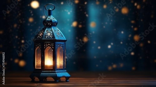 Enchanting ramadan lantern illuminated by magical bokeh lights: cultural celebration image 