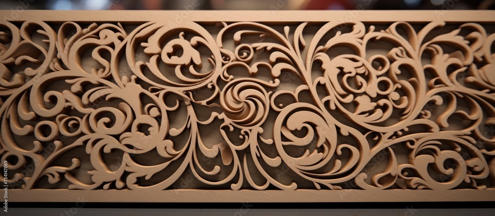 A detailed wooden carving featuring a complex Jali design intricately crafted into the wood, showcasing precision and skill. A detailed wooden carving featuring a complex Jali design intricately crafted into the wood, showcasing precision and skill.