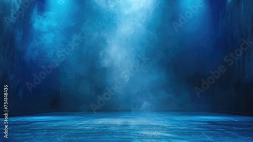 Blue Stage Background with Gradient Light. Perfect Empty Room for Showcasing Your Product in Studio or Theatre