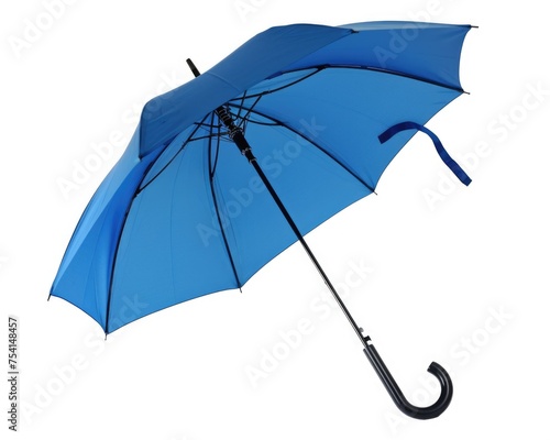 Blue Umbrella: Classic New Open Parasol with Nylon Handle Isolated on Horizontal Background