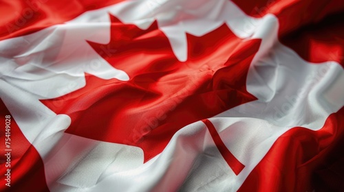 Canadian Flag. Macro Closeup of Rippled, Silky Canadian Flag with Patriotic Red and White Colors