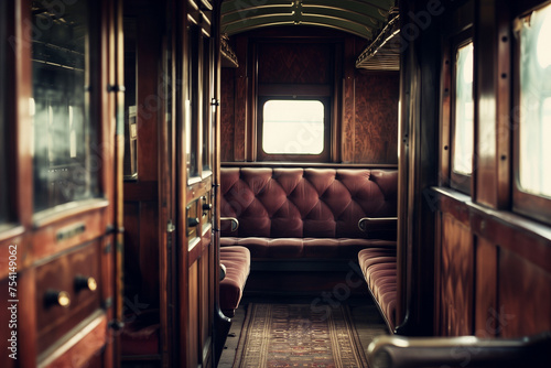 interior of vintage 1920s train passenger car