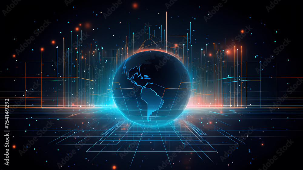 Obraz premium Digital technology and science background, blue technology infographic