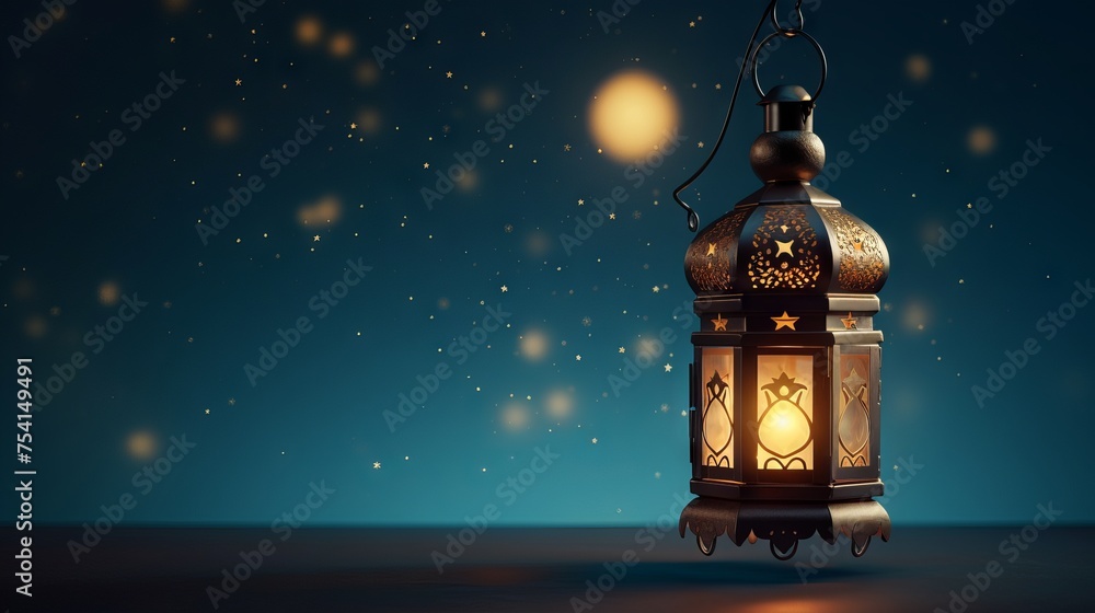Radiant ramadan: moon and lantern illuminating the night sky
Radiant ramadan: moon and lantern illuminating the night sky