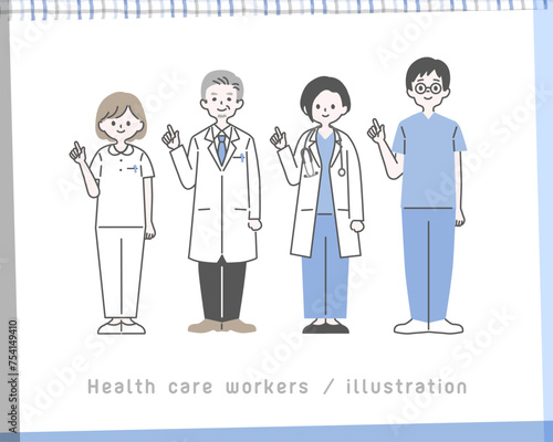 人差し指をたてる医療従事者の男女イラストセット