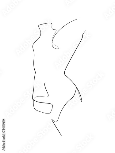 A nude woman's body is drawn in one line art style. Tattoo art. Printable wall art.