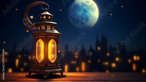 Radiant ramadan: moon and lantern illuminating the night sky
