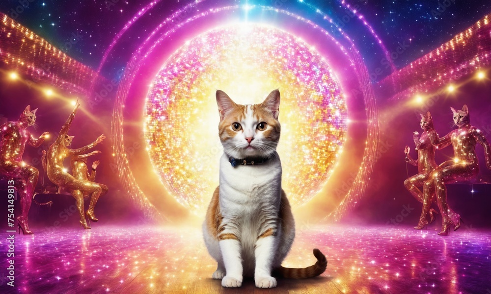 Cat dancing disco on the dance floor Cat dancing disco on the dance floor