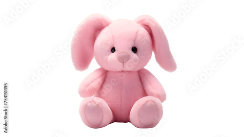A charming pink bunny plushie with floppy ears, sitting upright - png
