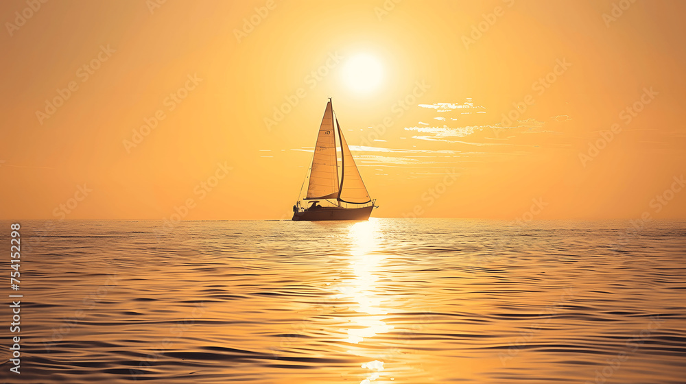 Sailing on calm sea at golden hour