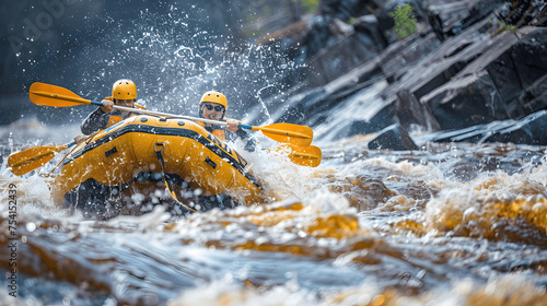 White water rafting through challenging rapids © Matthias
