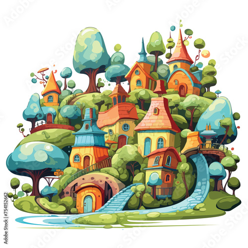 A whimsical elf village vector illustration