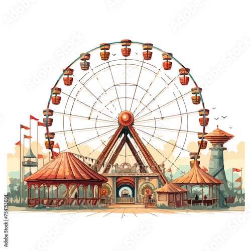 A retro amusement park with wheel vector illustration