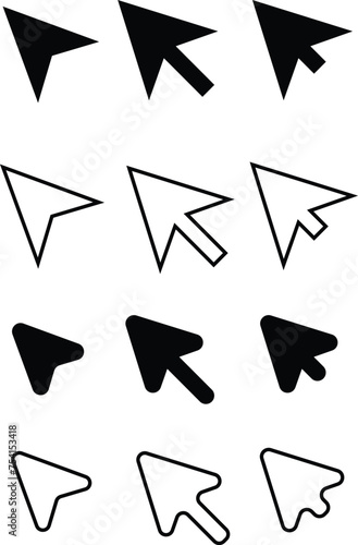 Mouse cursor arrows black flat and outline. Vector icon for apps and websites.