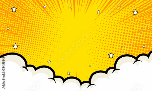 Comic yellow zoom background with cloud and stars