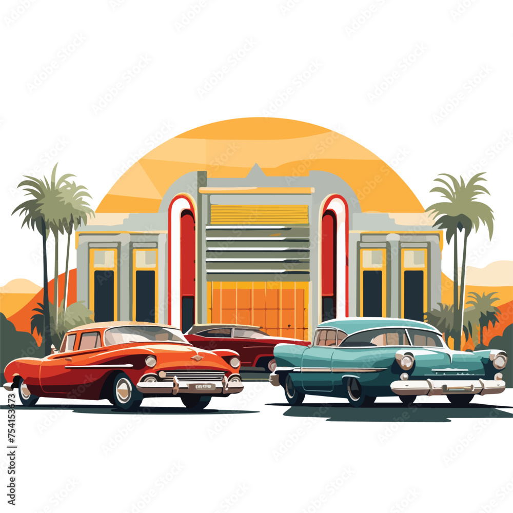A retro drive-in theater with cars vector illustration