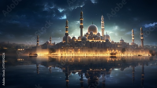 Vibrant ramadan kareem mosque greeting: embrace the spirit of ramadan with this stunning cultural image