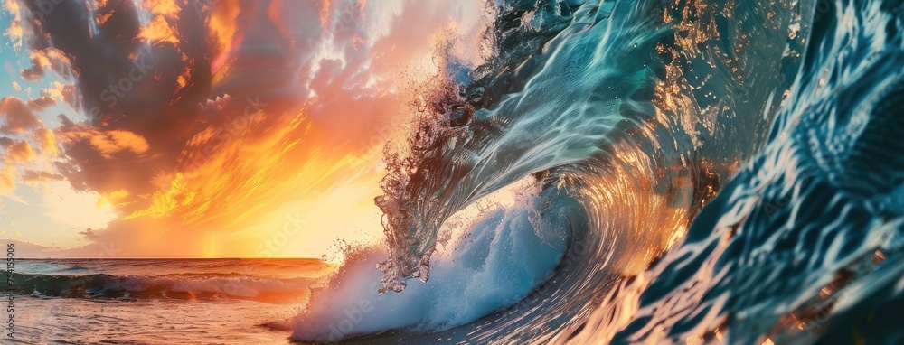 Majestic Sunset Wave in Tropical Ocean Panorama