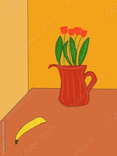 orange flower in vase digital illustration