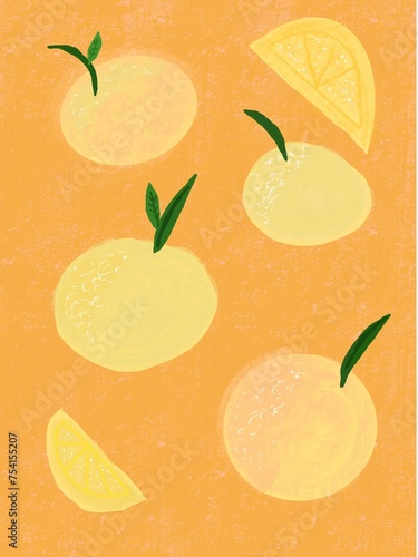 pattern with oranges and peaches drawing illustration