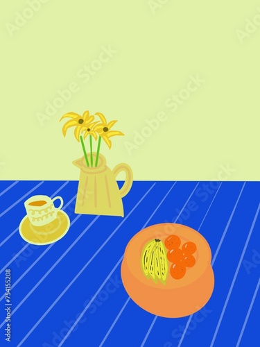 breakfast on the table still life digital drawing illustration