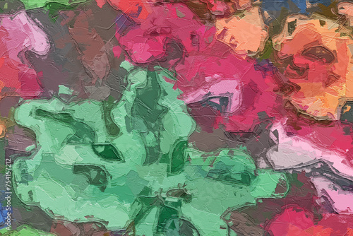 Oil painting and various flowers, roses, peonies, butterflies, dragonflies, beautiful