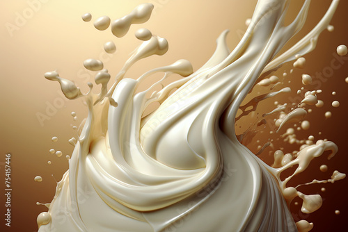 close up of a milk splash on a brown background. Generative Ai