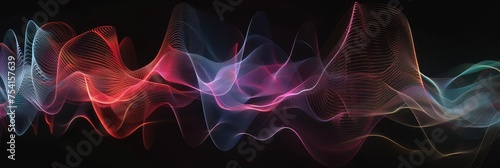 Abstract Colorful Light Waves on Black Background
