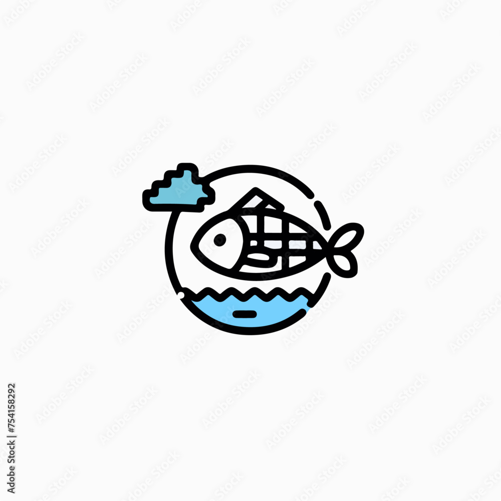 Fish in water symbol, minimal,earth day icon Fish in water symbol, minimal,earth day icon
