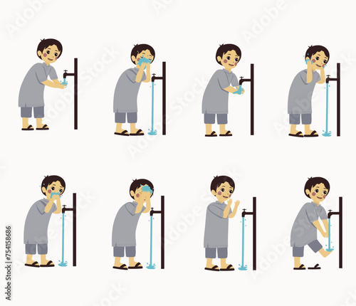 Muslim kid doing wudu steps by steps