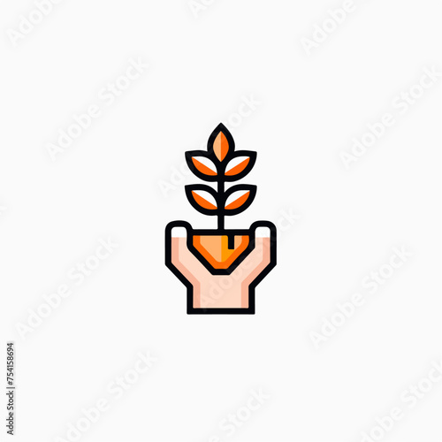 Plant in hand symbol, minimal,earth day icon