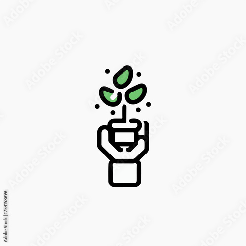 Plant in hand symbol, minimal,earth day icon