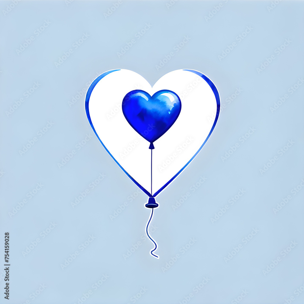 Enchanted Skies: Embarking on a Journey with Blue Heart Balloon Icons Across a Spectrum of Size Diversity.(Generative AI)