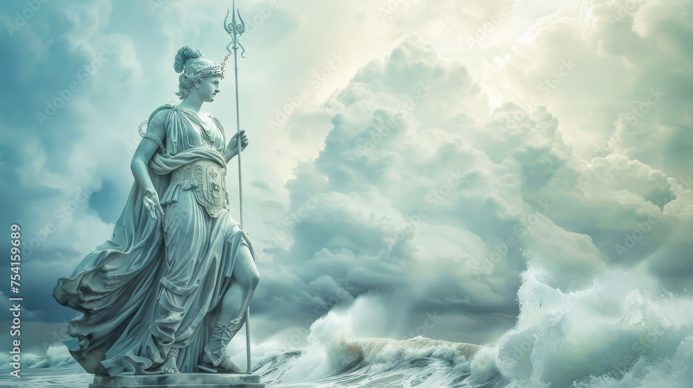 A magnificent statue of Athena, the ancient greek goddess of wisdom, craft, and warfare A magnificent statue of Athena, the ancient greek goddess of wisdom, craft, and warfare