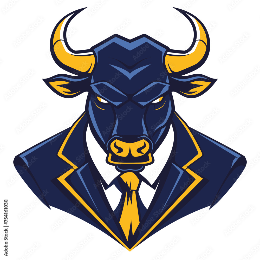 Male businessman bull in a suit esport vector logotype, logo, icon, sticker, symbol, emblem