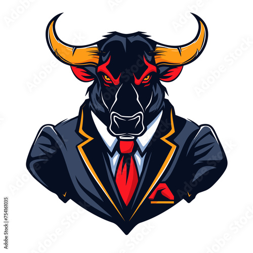 Male businessman bull in a suit esport vector logotype, logo, icon, sticker, symbol, emblem