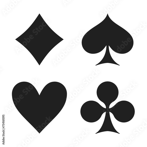 French Playing Cards Suits of Tiles or Diamonds, Pikes or Spades, Hearts and Clovers or Clubs. Print or Tattoo Design. Vintage Hand Drawn Vector Illustration