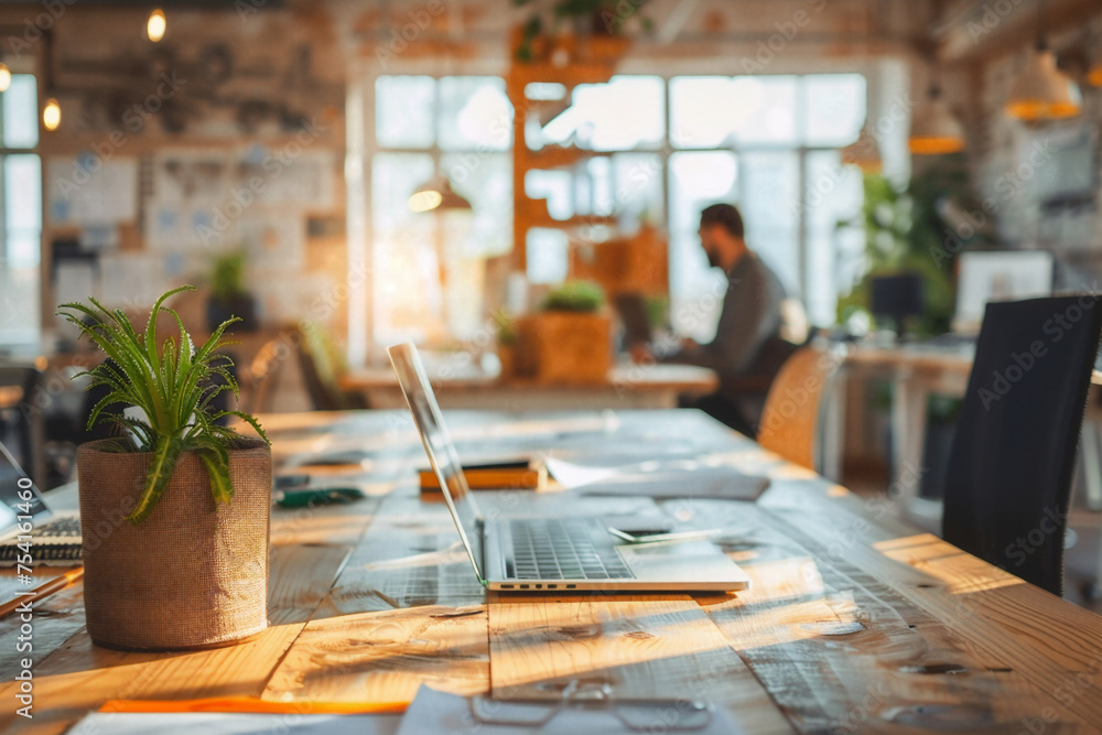 Modern co-working space bathed in natural light. Modern co-working space bathed in natural light.