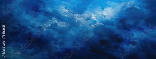 Abstract Blue Oil Painting with Cloud Motifs