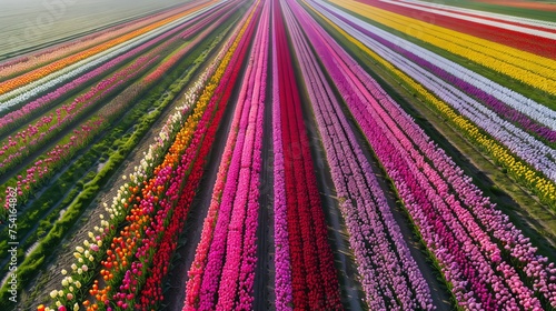 Aerial view of the Netherlands' tulip fields.